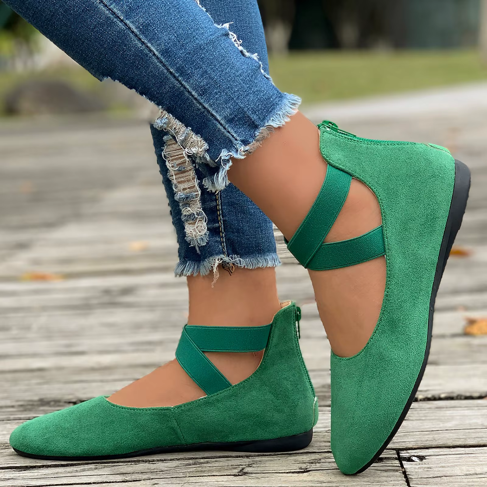 Chaussures plates floquées creuses pour femmes
