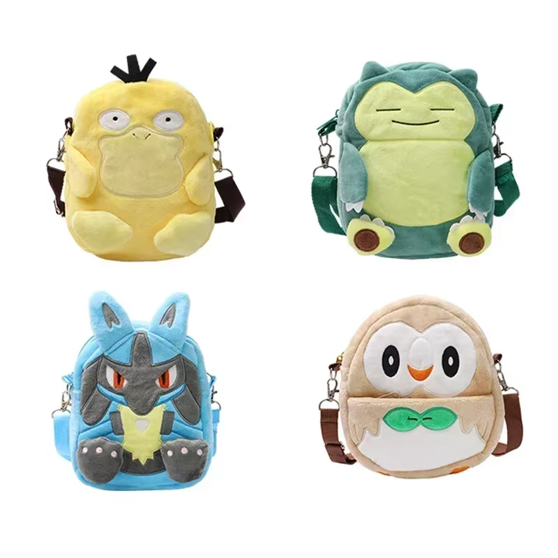 Sac à dos en peluche Pokemon Pikachu Gengar Mimikyu Snorlax Rowlet Psyduck Lucario Charmander, sac à bandoulière Anime Pokemon, jouet poupée