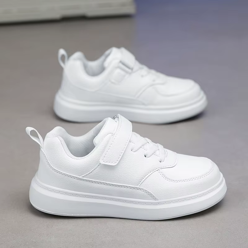 Chaussures de dehors Noires pour Enfant, Plates en Cuir, Blanches, Légères, Tennis, pour Garçon et Fille