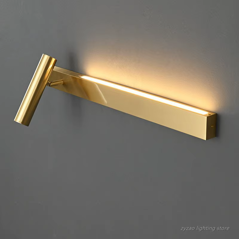Applique murale en cuivre pour chambre à coucher, lumière de chevet, luminaire à bande, design créatif, luxe, nouveau