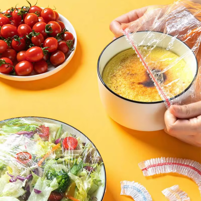500 pièces de couvercles alimentaires jetables en plastique, sacs de conservation, film alimentaire élastique de cuisine, couvercles de maintien au frais, sacs d'emballage pour assiettes