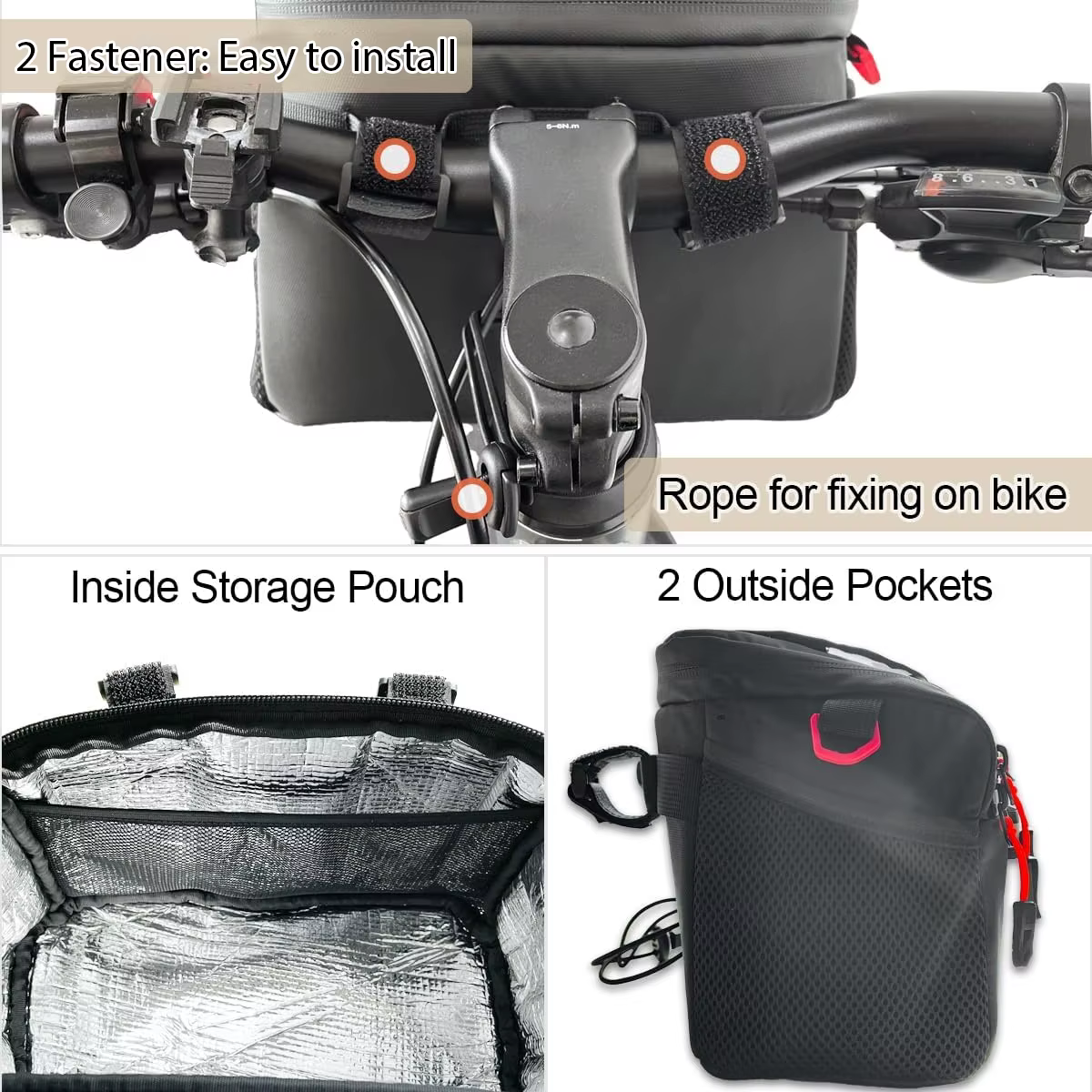 Toptrek 4L sac de guidon de vélo grande capacité isolé stockage de voiture sac