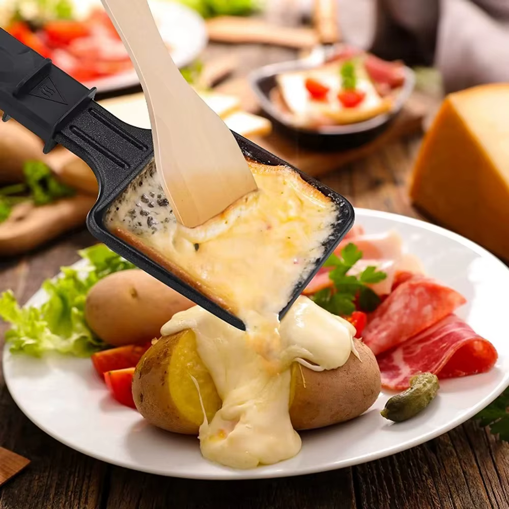 2 pièces Mini poêle à Raclette ensemble antiadhésif multi-fonction universelle électrique fromage oeufs gril poêle avec en bois cadeau idéal outil de cuisine