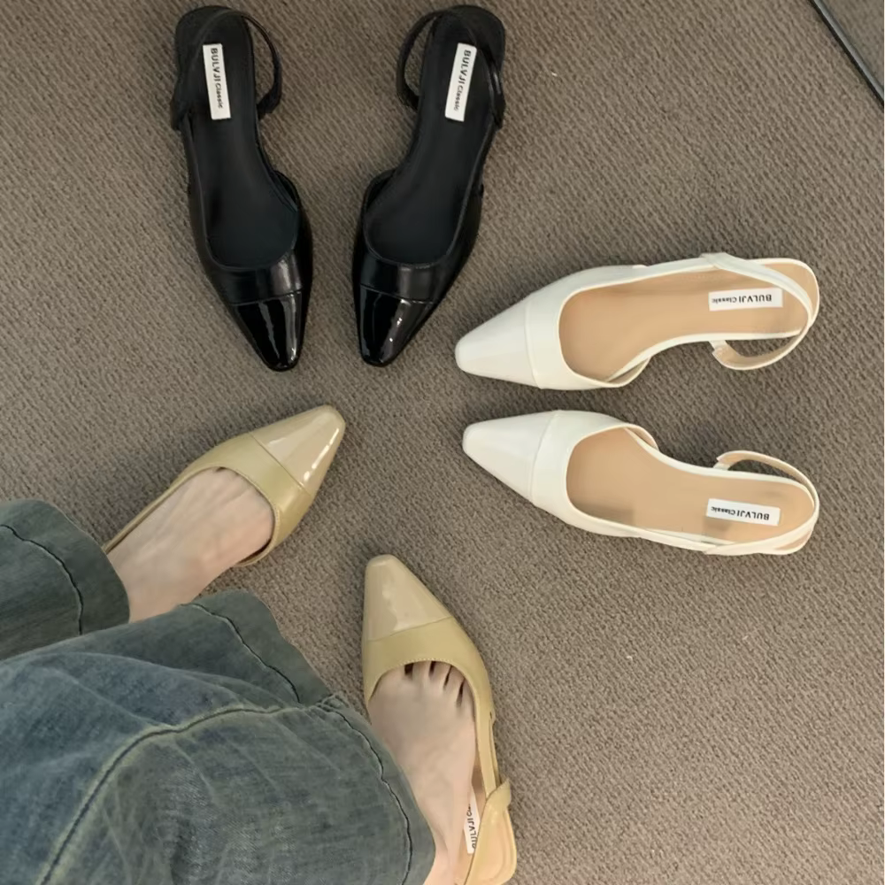 Sandales Baotou à talon bas couleur nude pour femme