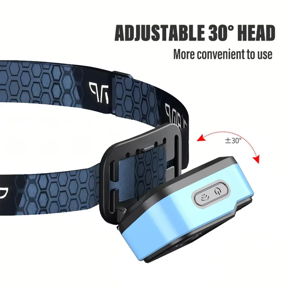 Lampe frontale LED de pêche Rechargeable avec capteurs et indicateur de batterie