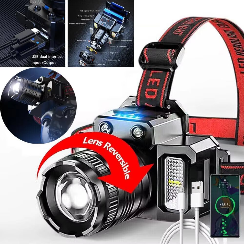 Lampe frontale rechargeable à batterie au lithium