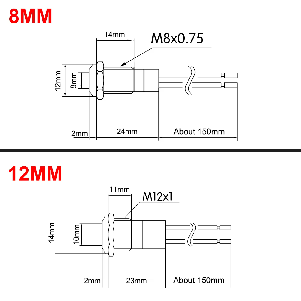 Lampe imperméable à l'eau 8 / 12 / 14mm 12V 24V bateau à moteur LED indicateur indicateur instrument avertissement tableau de bord clignotant indicateur personnalisé