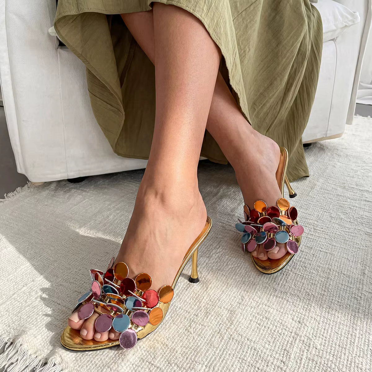 Sandales à talons hauts à bout ouvert à motif floral pour femmes