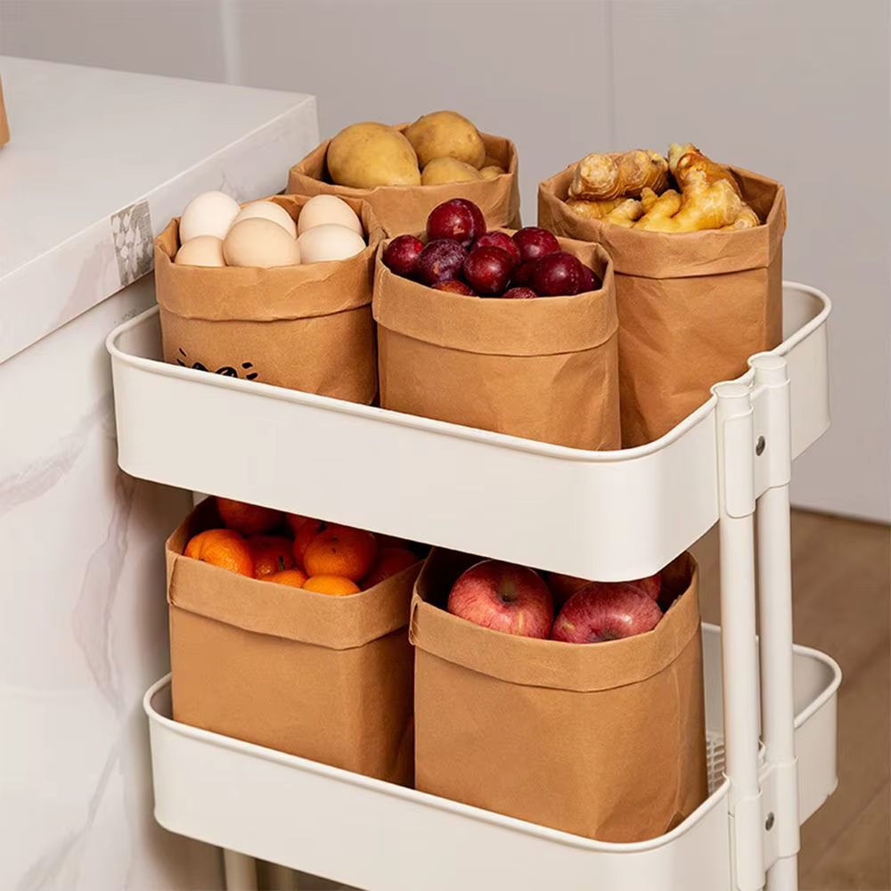 Sac en Papier Kraft Réutilisable de Grande Capacité, Carré Épais, à Emporter, Lavable, Étanche, Shopping, Maison