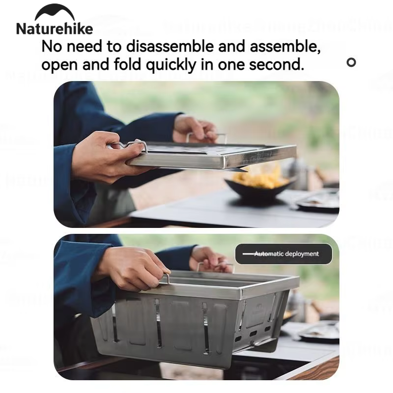 Natureifa-Grill à charbon de bois portable en acier inoxydable
