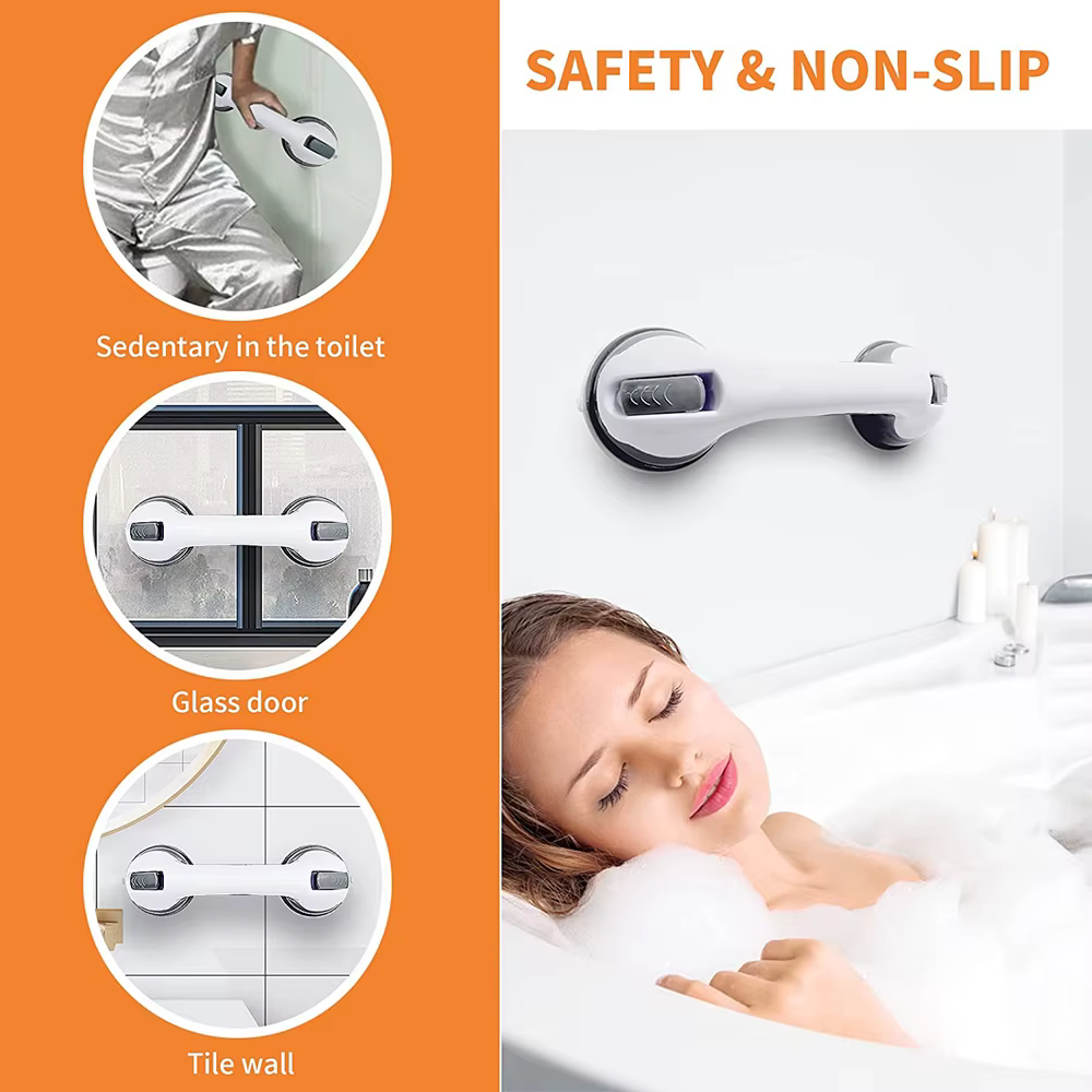 Barre d'appui de salle de bain, poignée de douche, barre de traction, super adhérence, double verrouillage, ventouse de sécurité, support antidérapant pour toilettes