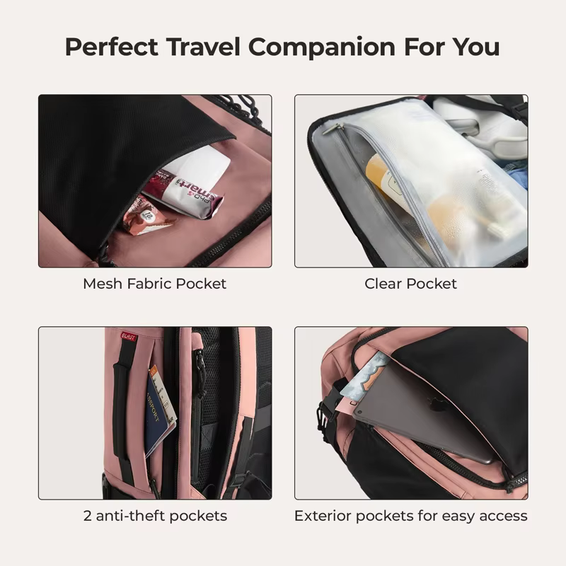 BAGSMART Sac à dos de voyage pour hommes et femmes avec compartiment à chaussures Sac à dos de compression pour avion Sac de cabine antivol étanche