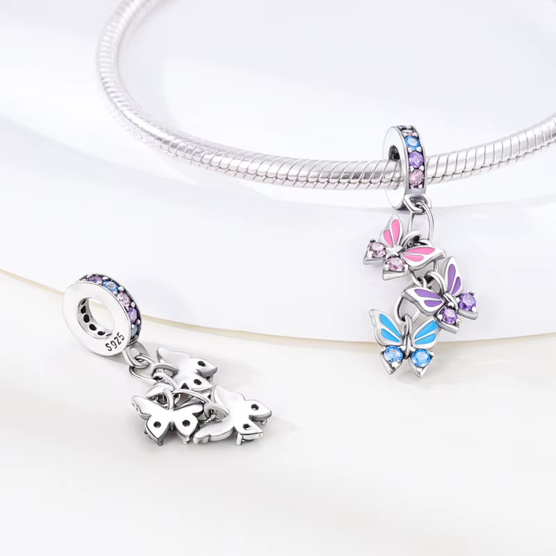 Breloques roses originales en argent Sterling 925