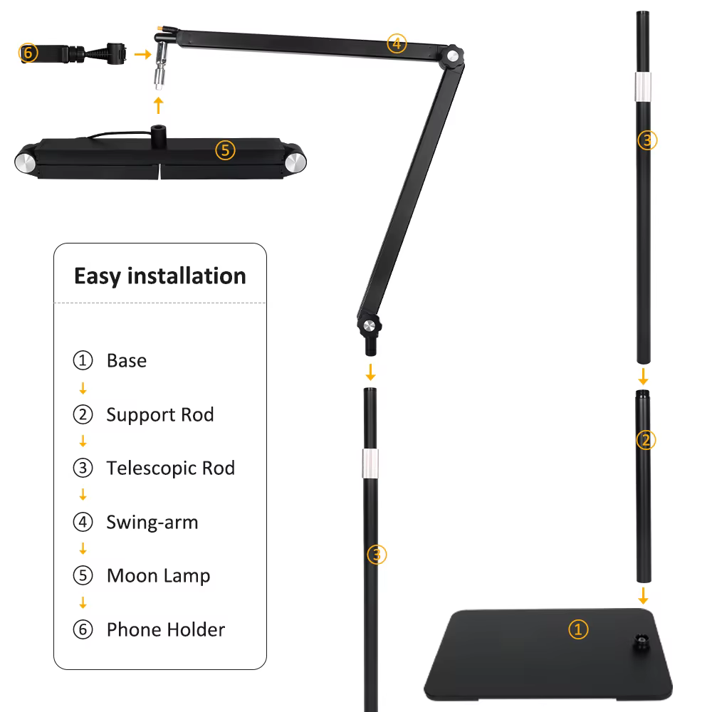 Lampadaire demi-lune 26 pouces avec support 360 ° Tête lumineuse rotative pour extensions de cils, tatouage, soins de la peau, sourcils