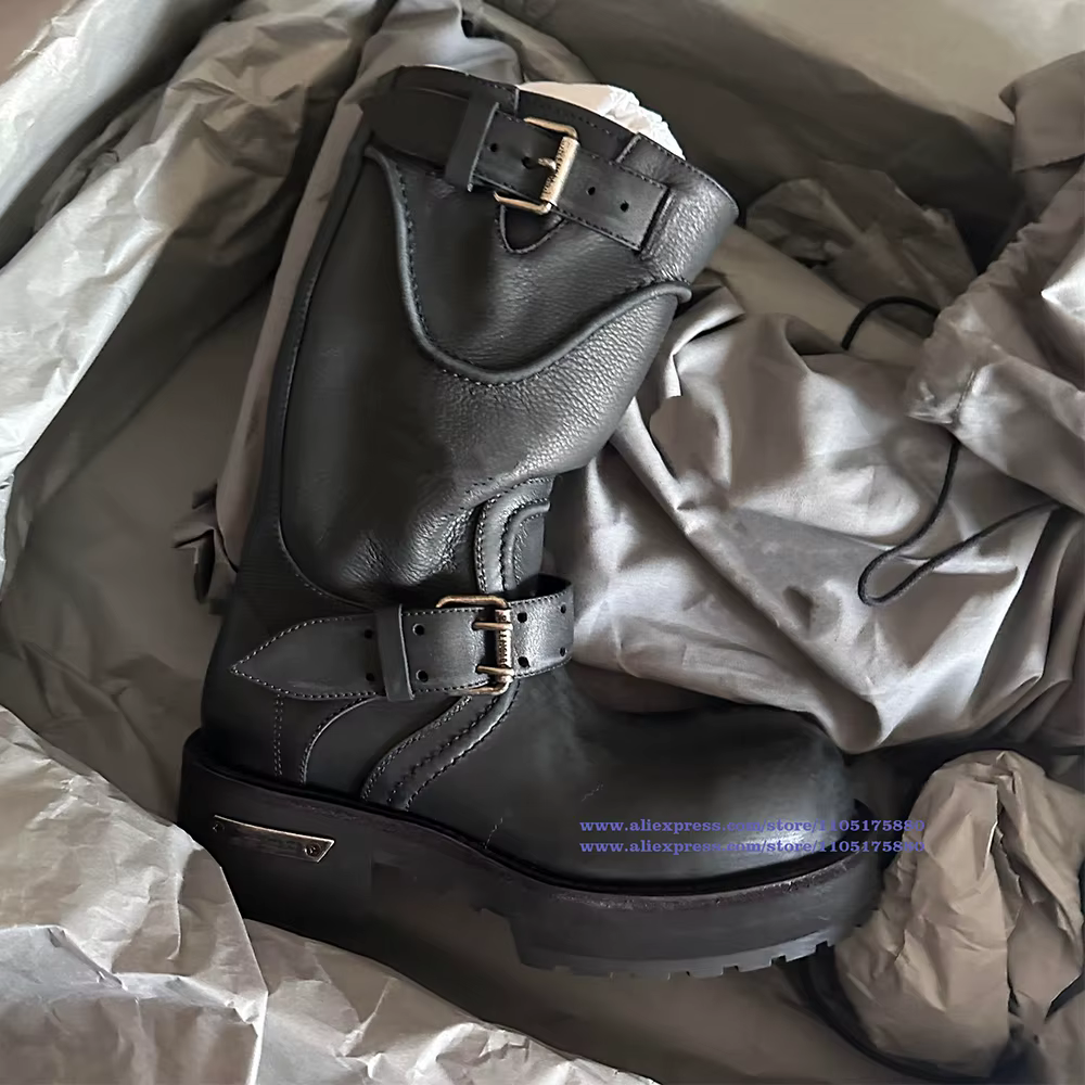 Bottes de moto en cuir noir pour hommes