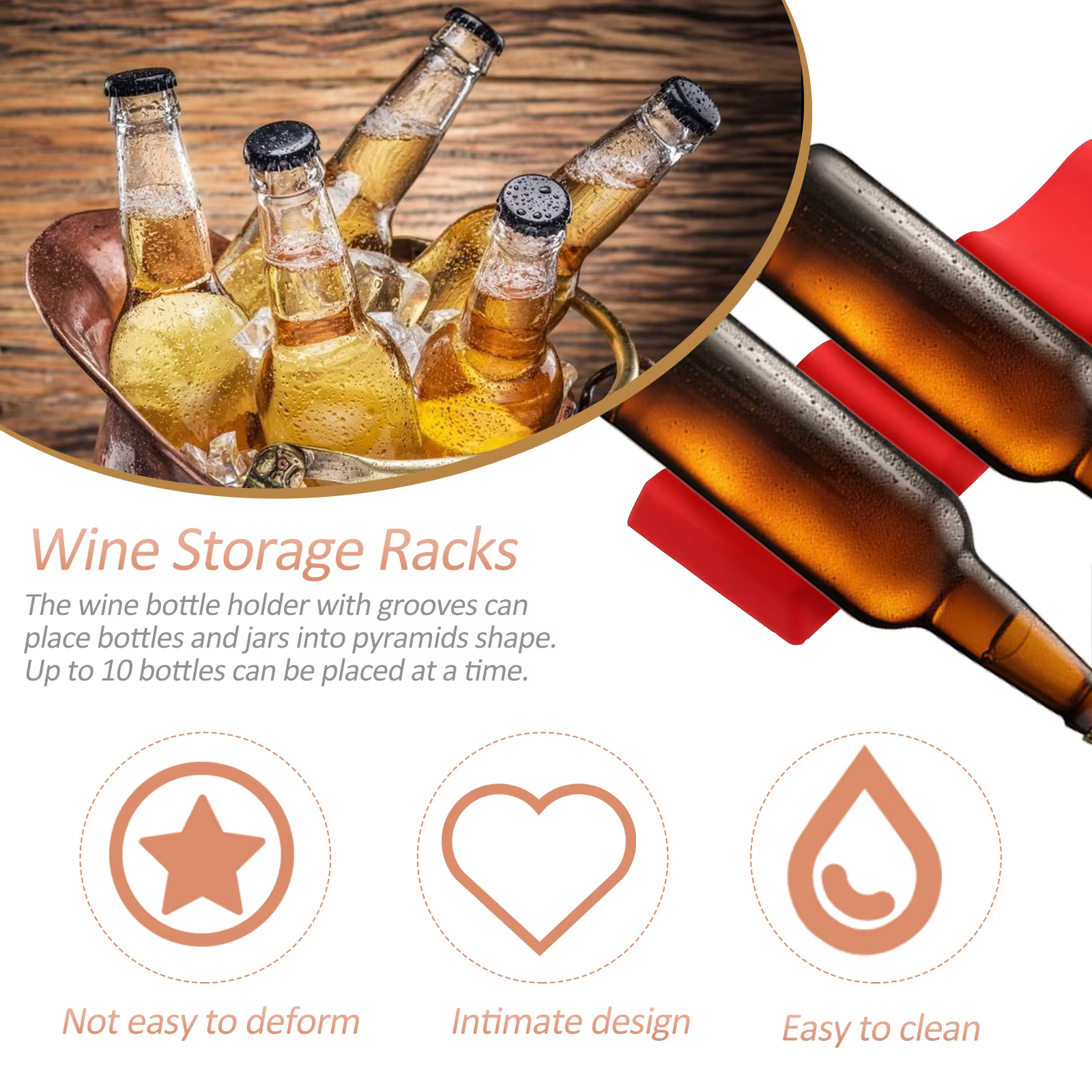 Porte-bouteilles de vin pour comptoir, rangement pour bouteilles de vin, pour garde-manger, armoire, réfrigérateur, support de bouteilles empilable pour la maison