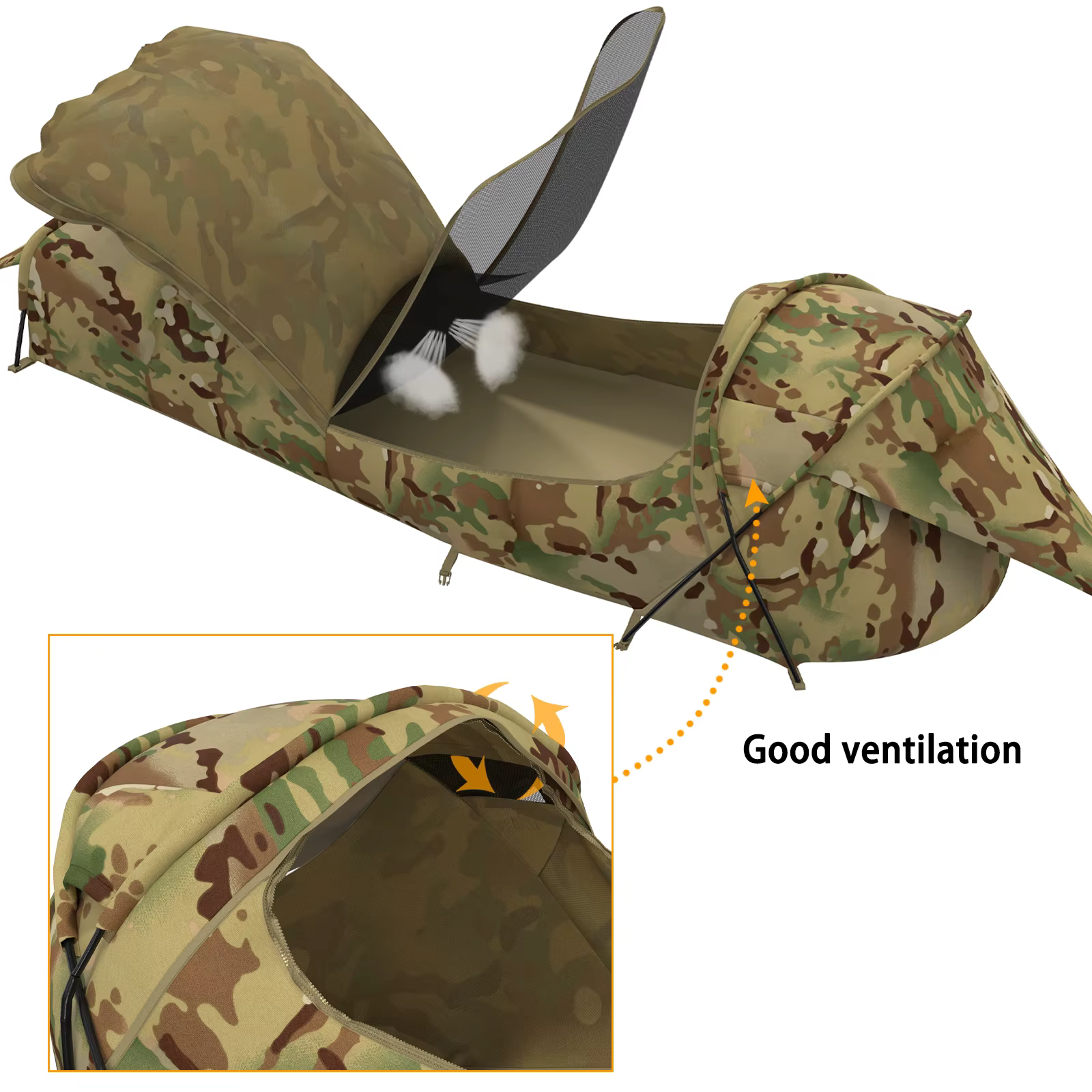 Tente de bivouac militaire MT Military Hideaway Bivy Cover Stealth Compact à poteau unique avec anse pour sac de couchage modulaire avec moustiquaire intégrée