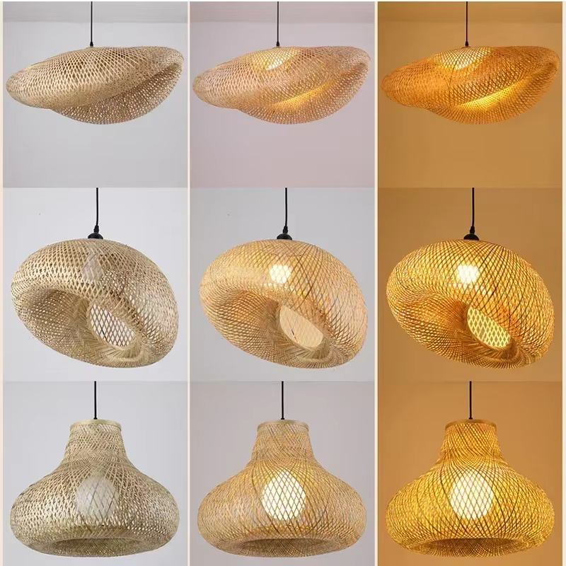 2025 plus récent bambou lampes suspendues plafonniers rotin osier Lustre tricoté à la main tressage suspendu maison salle à manger tressé décor chaud