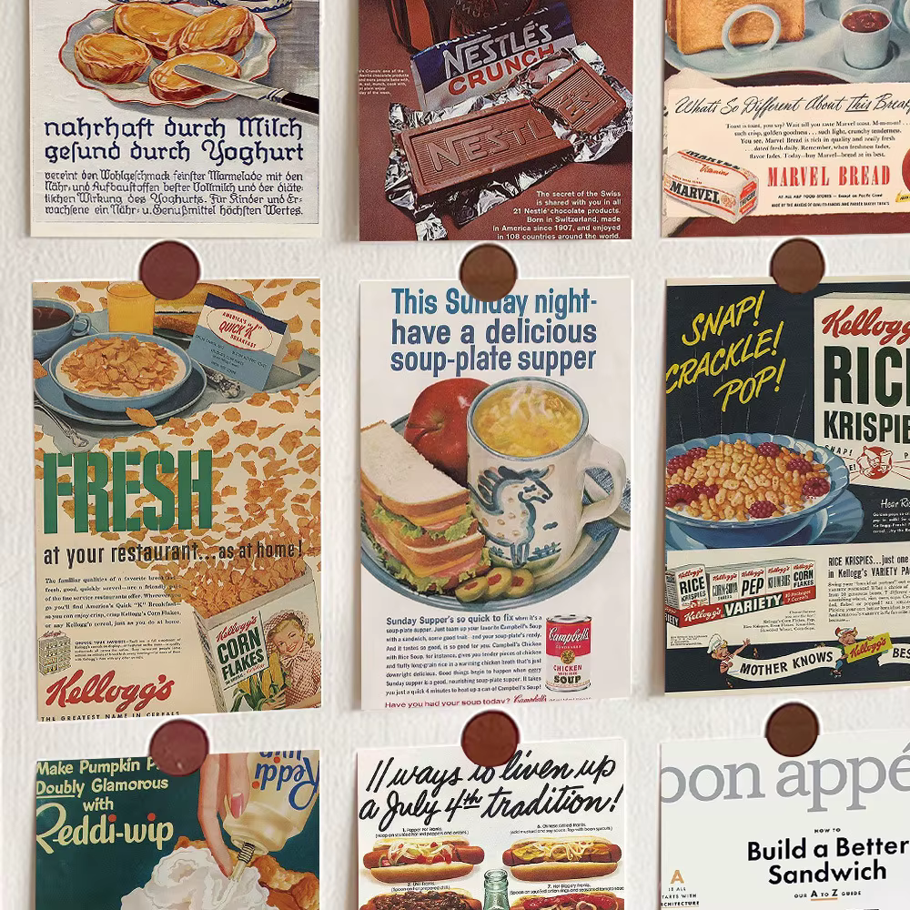 Affiche de nourriture rétro, carte postale d'art, fond de maison moderne, carte décorative murale, Message créatif, accessoires Photo, 10 pièces