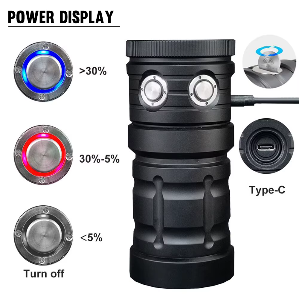 Asafee D16 100M lampe de poche sous-marine de plongée profonde 120 degrés lumière de remplissage lumineuse lampe étanche Rechargeable double interrupteur 3 Mode