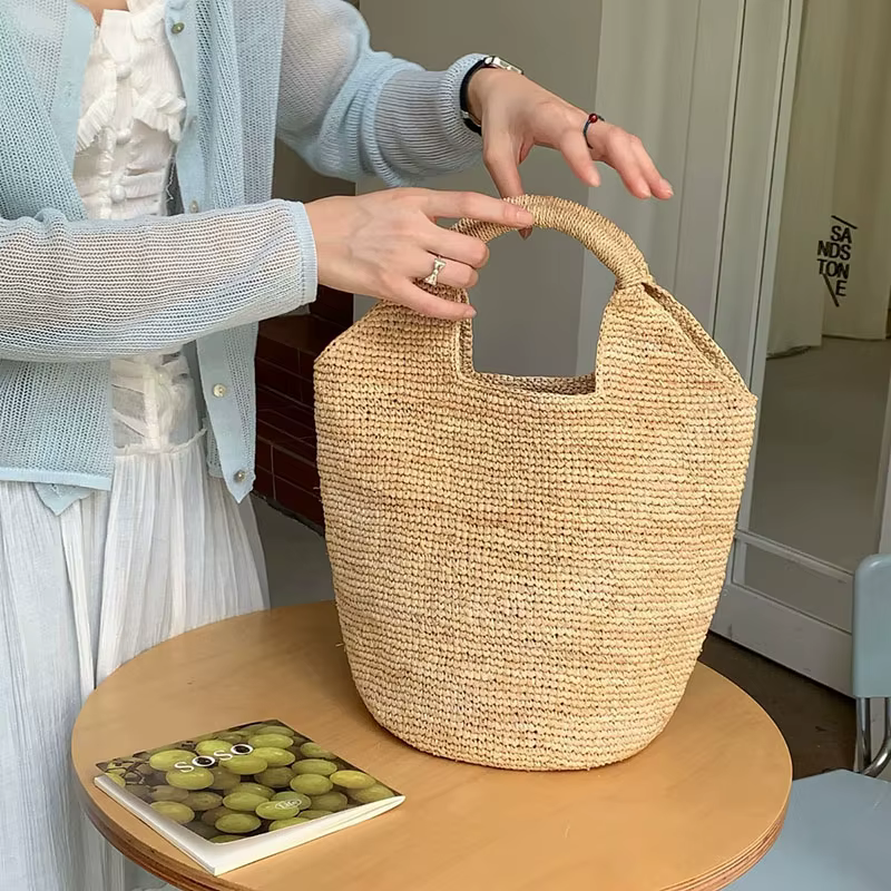 Sac à main bohème en paille pour femme, sac de plage rétro en raphia naturel, fourre-tout tendance pour l'été