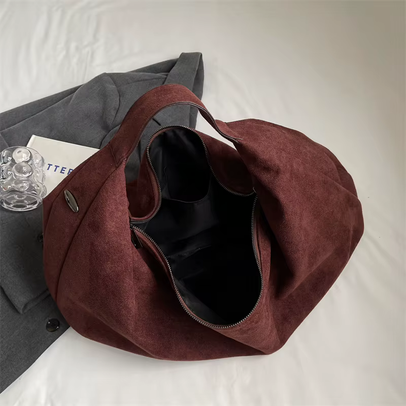Sac à Main Demi-Lune en Faux Daim Souple pour Femme, Cabas Hobo de Grande Capacité, Fourre-Tout Sous les Bras, Mode Coréenne, Haute Qualité