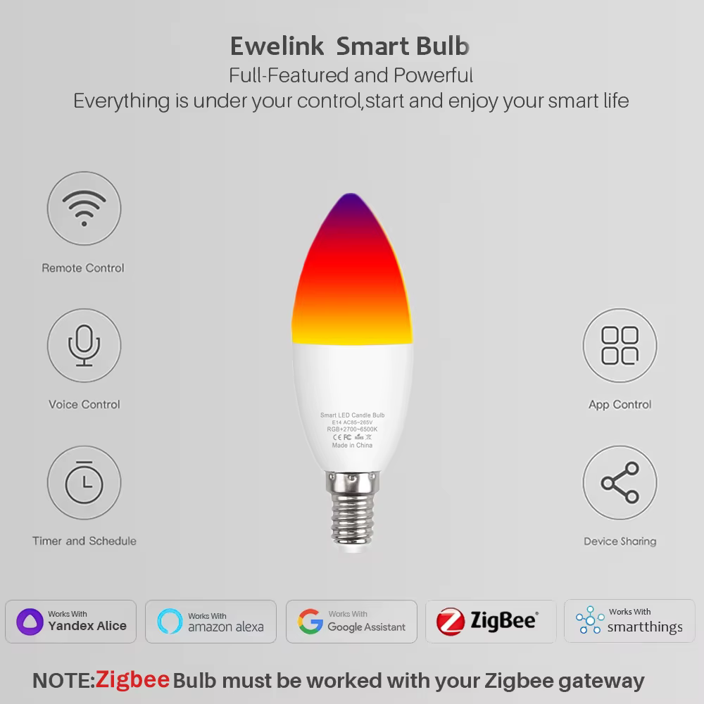Ewelink E14 ampoule Led Wifi intelligente Zigbee RGBCW lampe à Led fonctionne avec Alexa Amazon Google Home Yandex Alice Smartthings