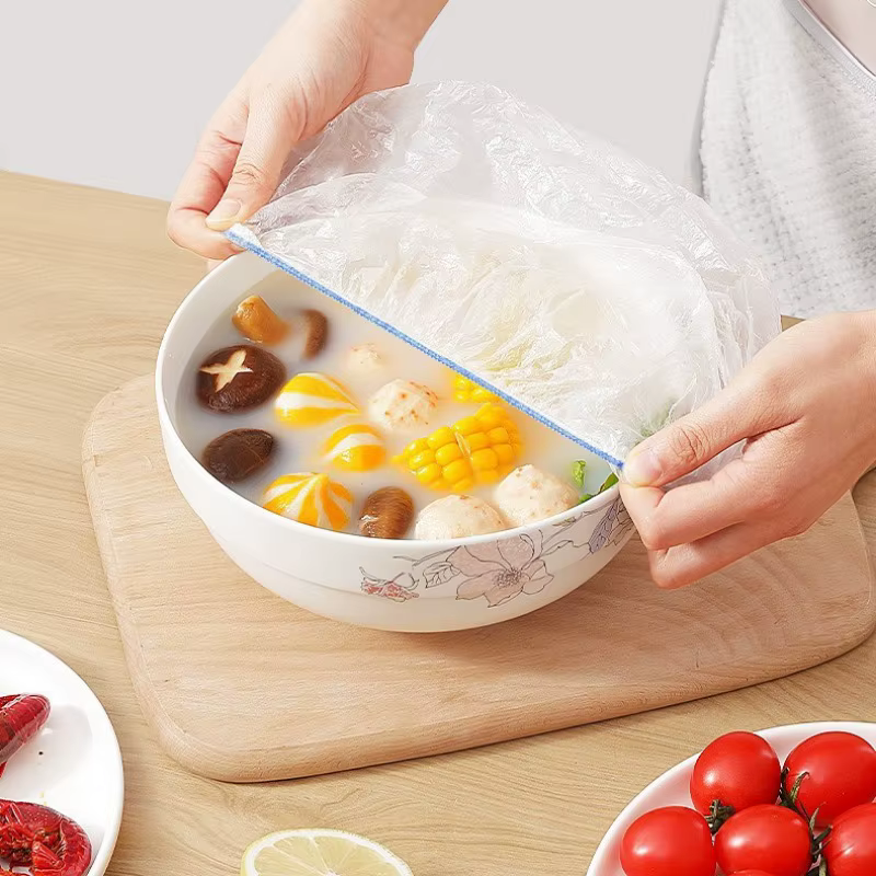 500 pièces de couvercles alimentaires jetables en plastique, sacs de conservation, film alimentaire élastique de cuisine, couvercles de maintien au frais, sacs d'emballage pour assiettes