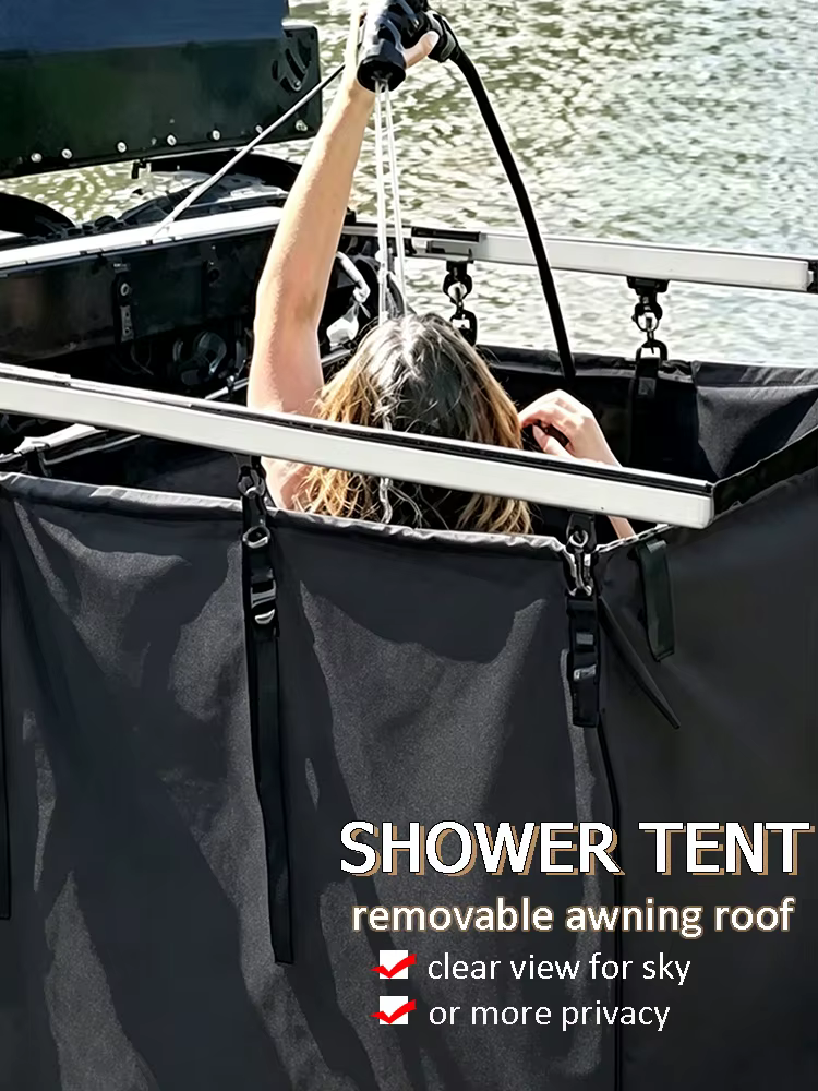 Tente de douche portable pour voiture - Tente de douche latérale pour véhicule avec bac, cabine d'essayage et abri toilettes pour SUV, camping en extérieur