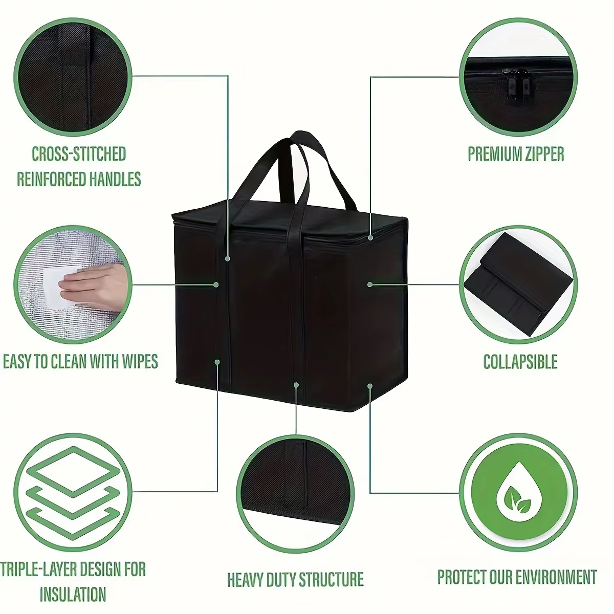 XL/grand sac isotherme : garder les aliments chauds et froids pour les heures – fourre-tout d'épicerie, sac isotherme souple, chauffe-pizza, fermeture éclair légère et robuste