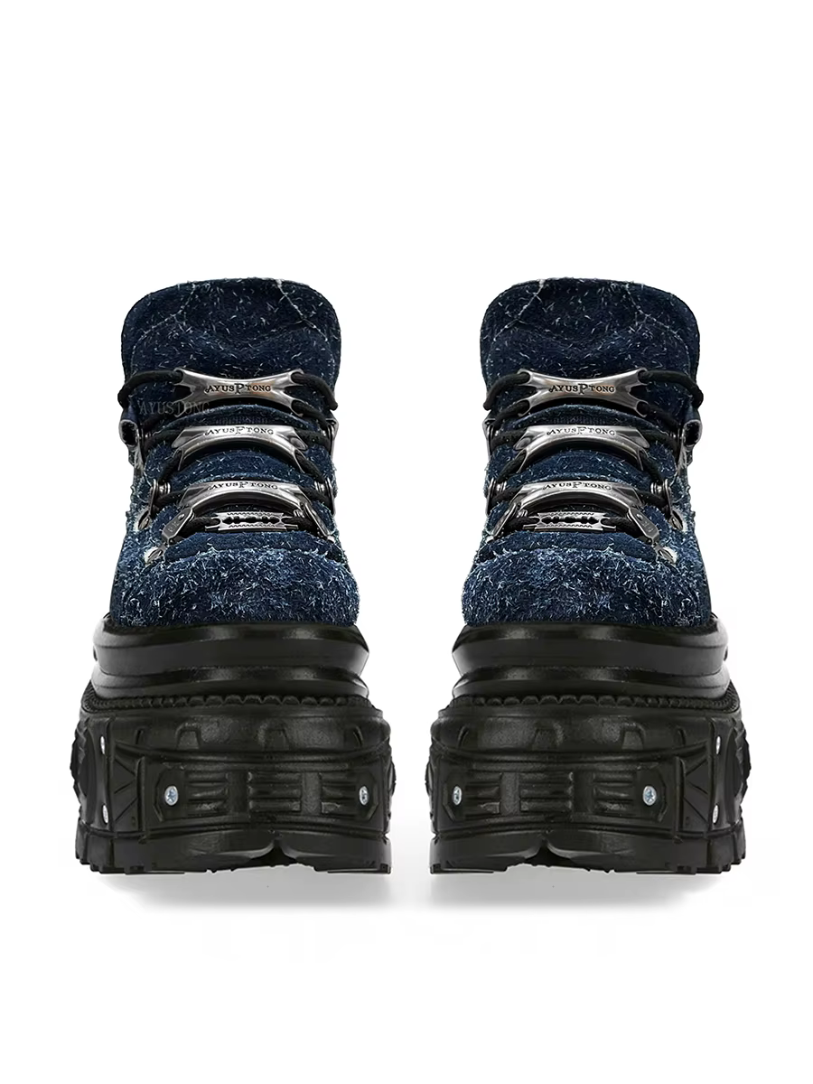 Chaussures à plateforme à talons super hauts pour hommes et femmes, décoration en métal Punk rock, design à lacets, chaussures à plateforme de style gothique