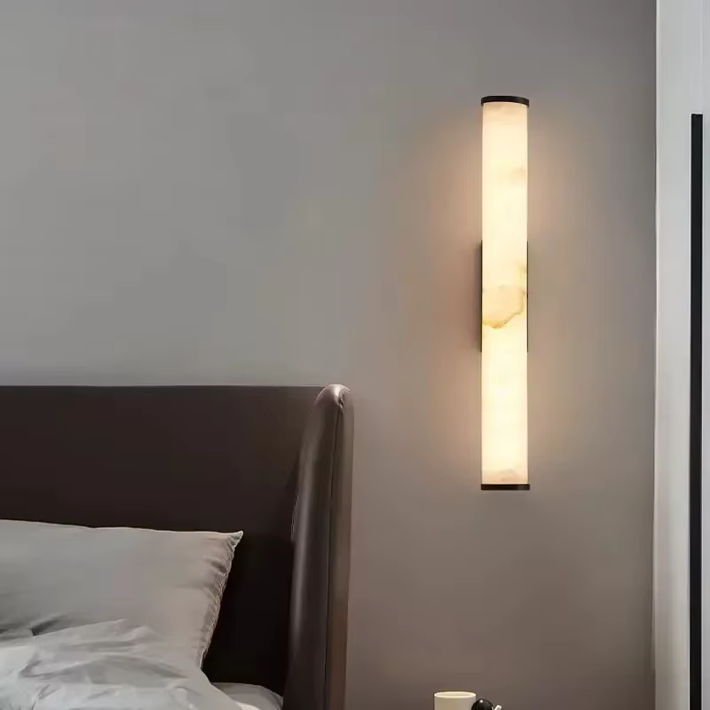 Applique murale moderne en marbre espagnol naturel, en cuivre massif, lumière LED de luxe pour salon, arrière-plan, éclairage de chevet de chambre à coucher