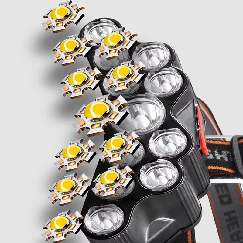 Lampe frontale puissante et lumineuse à 5/11 LED avec batterie intégrée