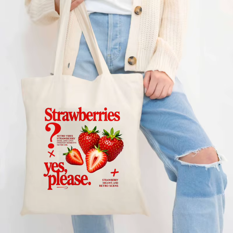 Sac fourre-tout en toile blanche à motif fraise