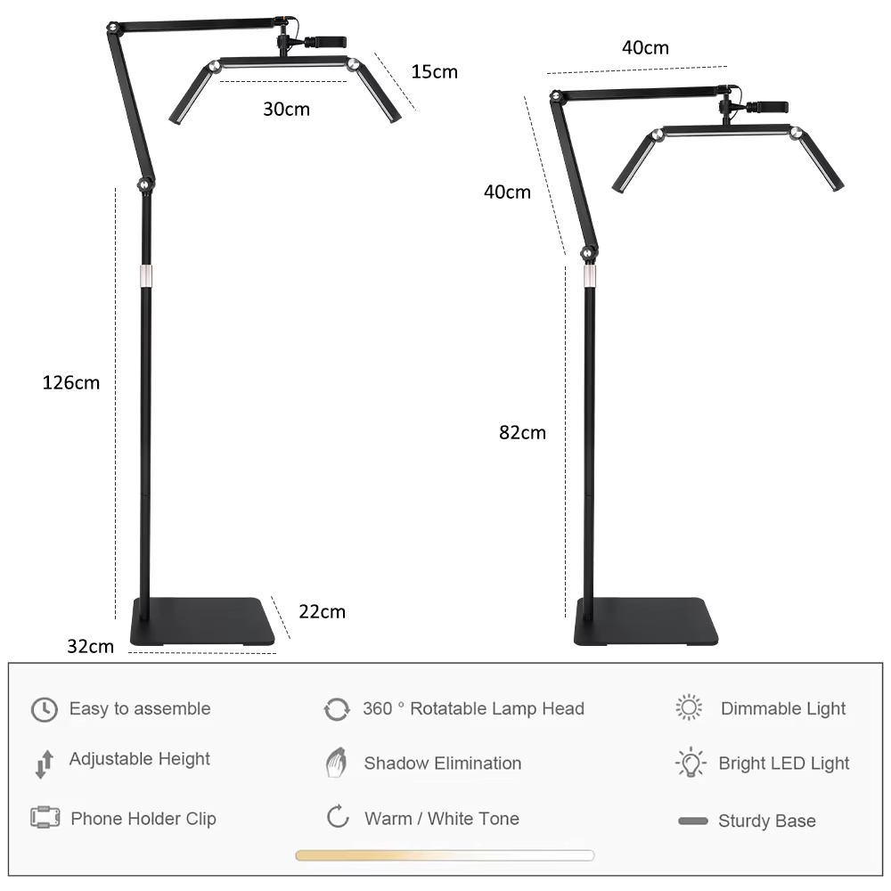 Lampadaire demi-lune 26 pouces avec support 360 ° Tête lumineuse rotative pour extensions de cils, tatouage, soins de la peau, sourcils