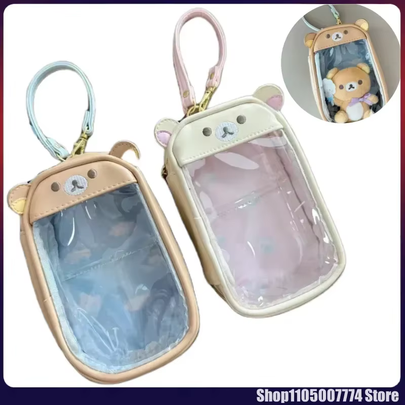 Kawaii Rilakkuma ours soeur pendentif sac de rangement enfants transparence Pu porte-monnaie clé sac carte d'identité petit portefeuille cadeau