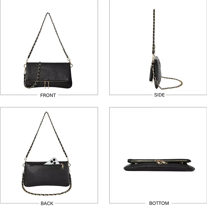 Sac à bandoulière avec texture litchi galets, sac à bandoulière Compact et Chic avec chaîne sous les bras, petit sac carré élégant et tendance pour femmes