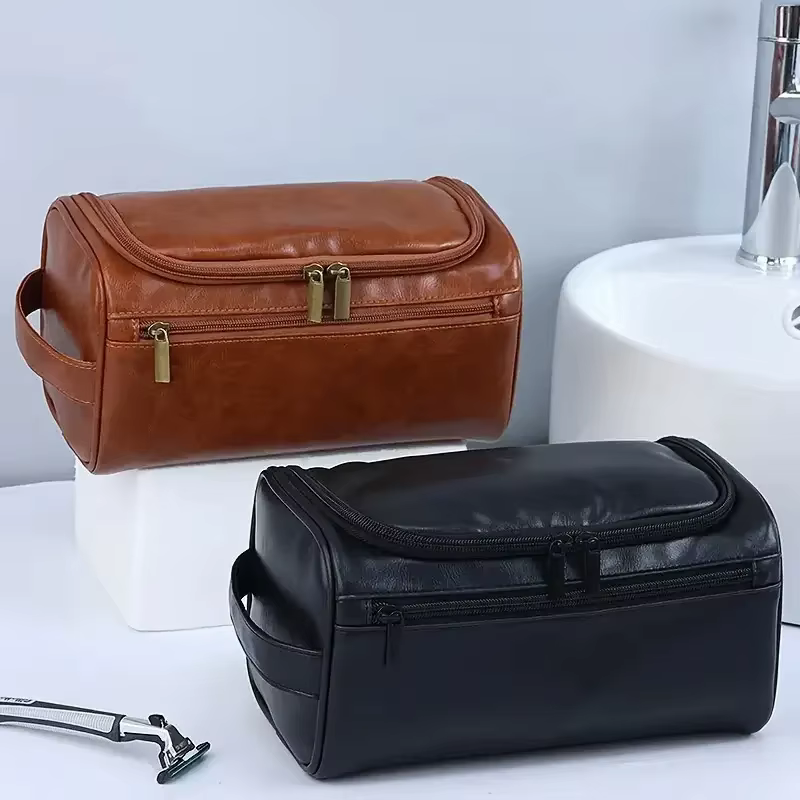 Grande trousse de toilette en cuir suspendue, trousse de toilette pour hommes et femmes, trousse de toilette imperméable, sac de rangement pour cosmétiques, idéal pour les voyages et les activités de