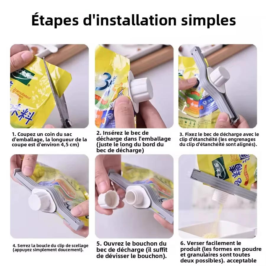 Clip de scellage à vis pour sachets d'assaisonnement, de lait en poudre, de sel, clip de conservation pour snacks, gadget et accessoires de cuisine