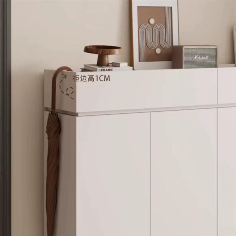 Meuble à chaussures multi-niveaux 90 cm en bois blanc avec porte, organisateur gain de place pour salon, meuble de rangement pour la maison
