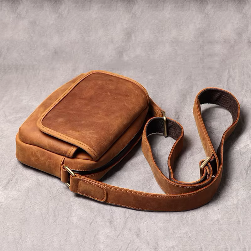 Sac en cuir véritable pour homme, sac de téléphone à rabat vintage, fermeture éclair 03, simple, cheval, rétro, élan