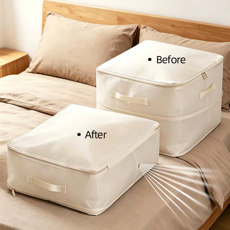 Grand sac de rangement auto-compressible pour couettes