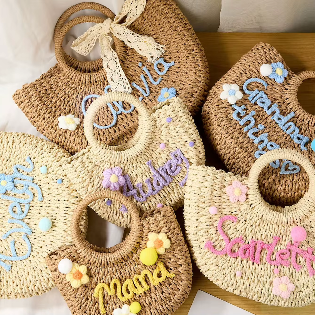 1 sac à main en paille personnalisé | sac de plage de demoiselle d'honneur | sac cadeau pour enterrement de vie de jeune fille, panier cadeau portable | cadeau de demoiselle d'honneur