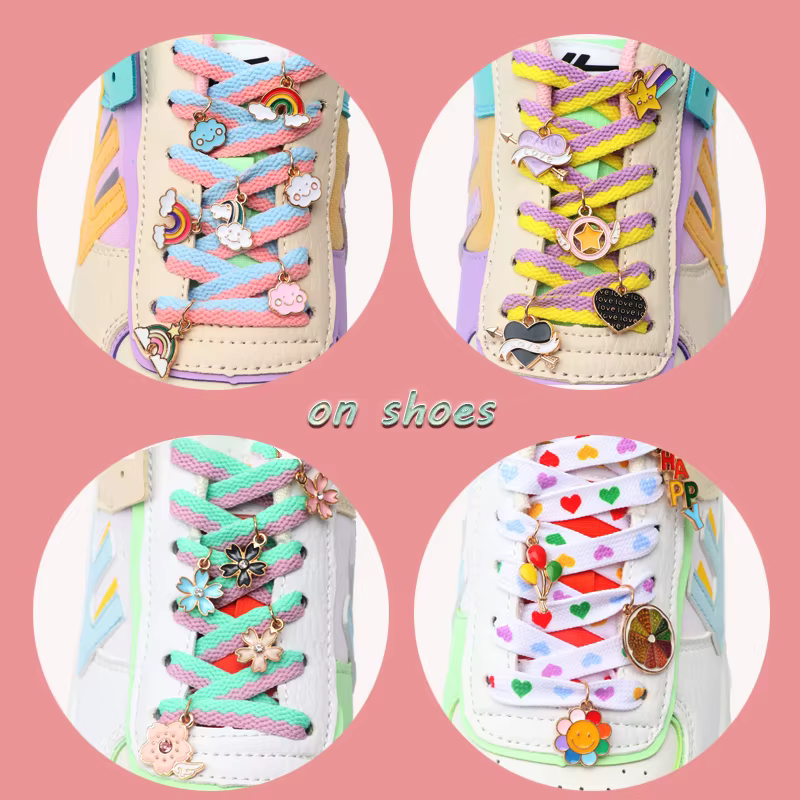 Décorations de lacets de chaussures de sport arc-en-ciel en métal, breloques pour lacets de baskets pour femmes, boucles décoratives pour chaussures, accessoires pour filles