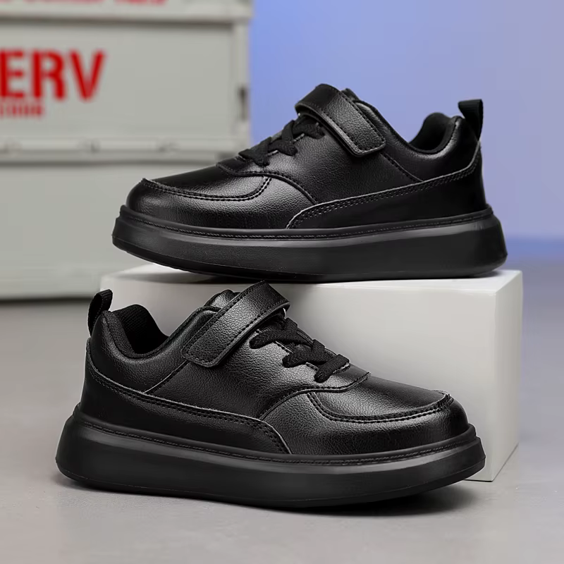 Chaussures de dehors Noires pour Enfant, Plates en Cuir, Blanches, Légères, Tennis, pour Garçon et Fille