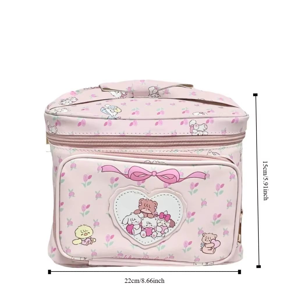 Kawaii Mikko Joint – sac à cosmétiques avec nœud Double couche, mignon cœur Girly, sac de rangement de grande capacité, sac à main cadeau pour filles, nouvelle collection 2023
