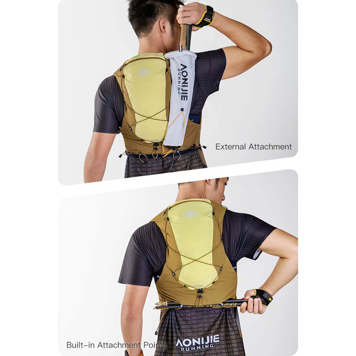 Sac à dos de trail léger AONIJIE Upgrade MB 12L avec plusieurs compartiments de rangement et porte-bâton pour la