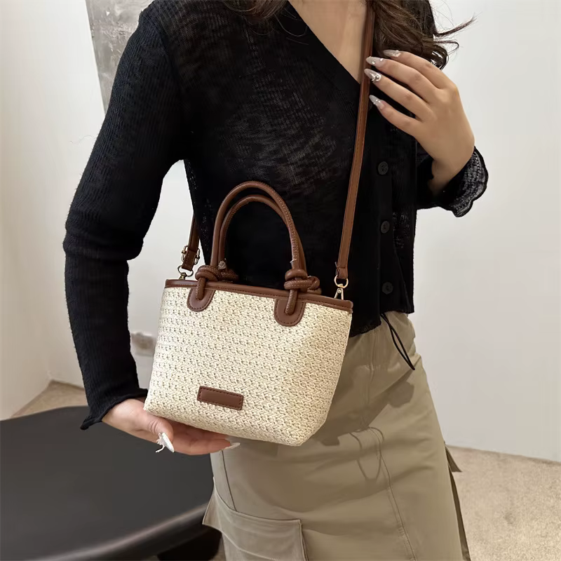 Sac en paille tressé fait main grande capacité, sac à bandoulière en rotin, sacs fourre-tout, grands sacs à main pour l'été, la plage, femmes et filles