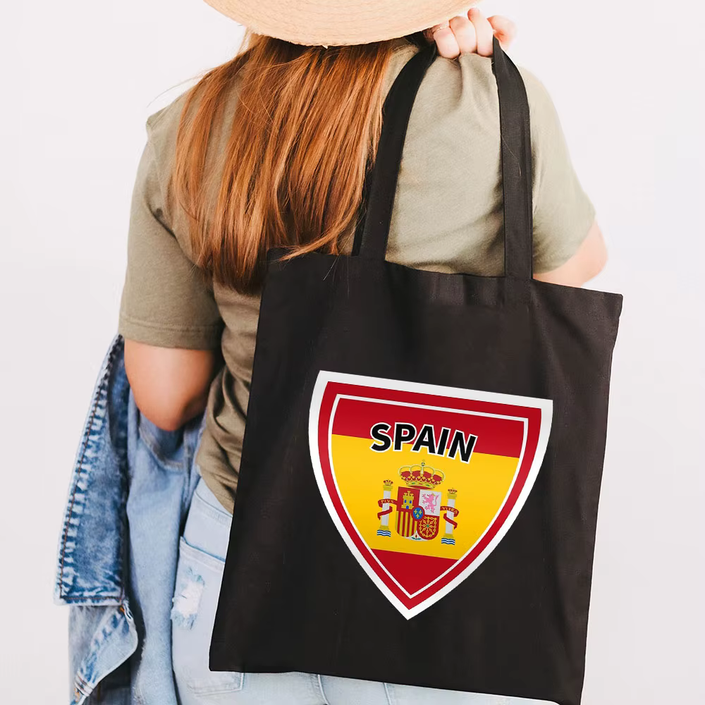 Sac d'école en toile pour femmes, grande capacité, fourre-tout à épaule, carte de drapeau de l'espagne, de dubaï, de dubaï