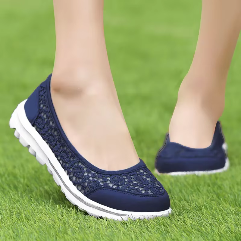 Chaussures décontractées en maille respirante pour femmes, chaussures plates légères et confortables, chaussures de danse en gaze à bouche peu profonde pour femmes
